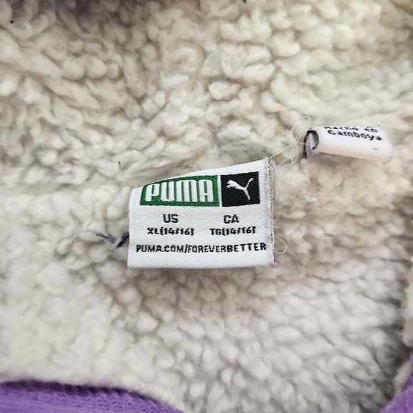 Puma Kids Girl Sz XL Purple Zip-Up Fleece Lined Cozy Hoodie Jacket Fall Winter - Picture 5 of 8